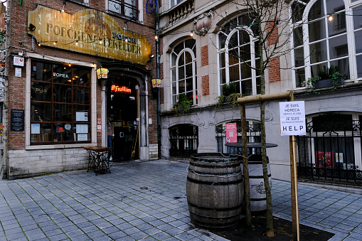 Exterior view of closed Bars and Restaurants amid the pandemic of the coronavirus disease in Brussels, Belgium on Feb. 5 2020.