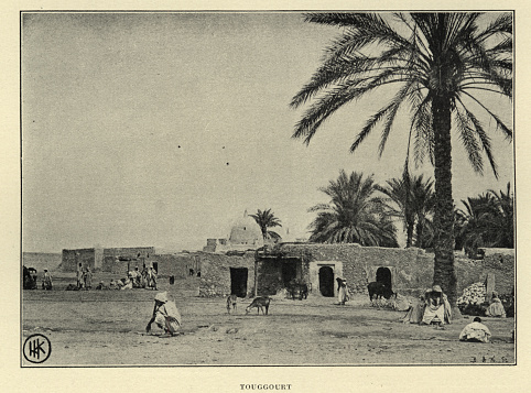 Antique photograph of Touggourt, Algeria, 19th Century. built next to an oasis in the Sahara