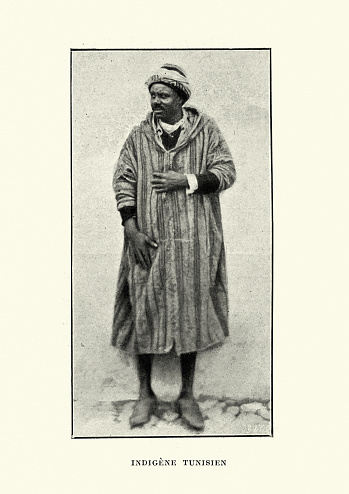 Antique photograph of Tunisian man in traditional dress, 19th Century