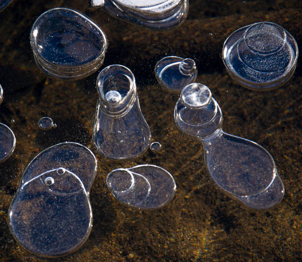 istock Frozen air bubbles in the water. Methane bubbles in the lake. Abstract. Texture. 1300569737