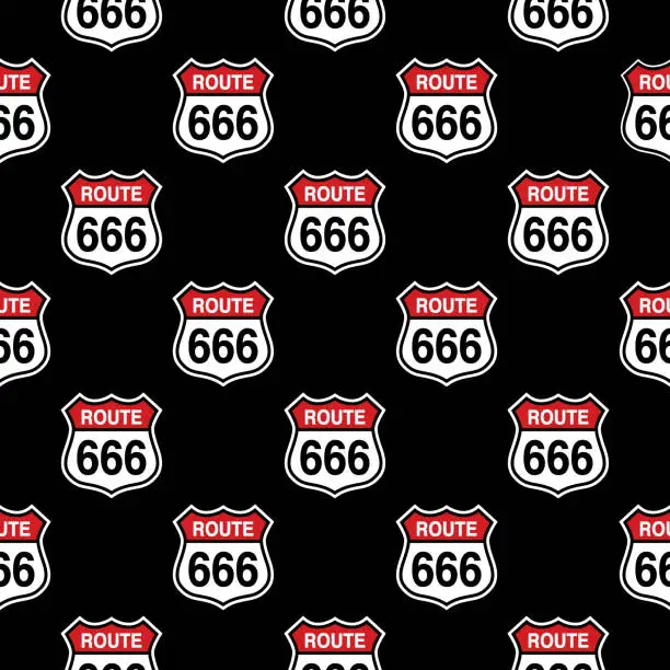 Vector illustration of Route 666 Road Sign Seamless Pattern