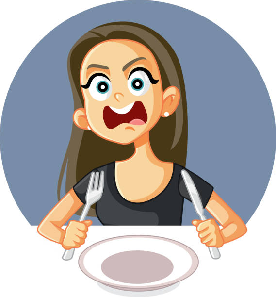 Hungry Woman Feeling Angry And Impatient Stock Illustration - Download  Image Now - One Woman Only, Eating, Anger - iStock