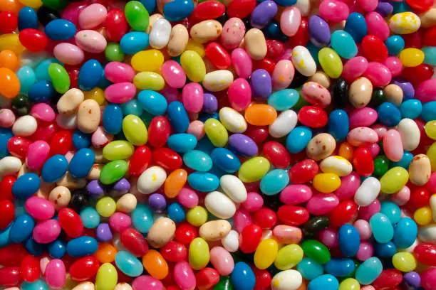 Photo of gourmet flavored generic jelly bean candy treats in various colors