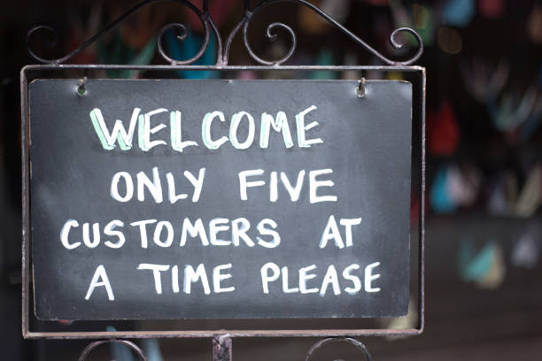 istock Blackboard Sign During COVID-19: Five Customers At A Time 1300593318