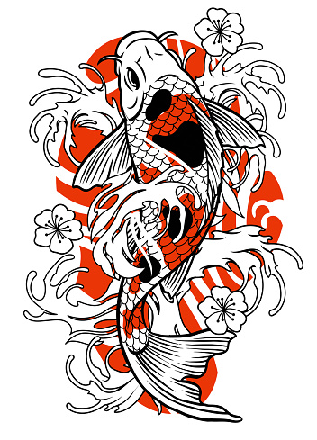 vector of vintage tattoo of koi fish design