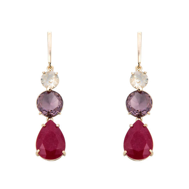 istock Golden earrings with gemstone isolated on white background 1300609047