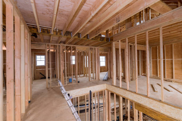 istock Under construction home framing interior view of house 1300610178