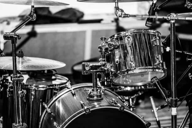 istock A audience side view of a drum kit set up for recording 1300610773