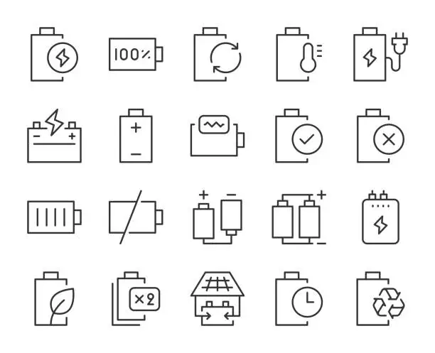 Vector illustration of Battery - Light Line Icons