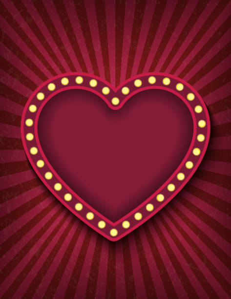 istock Brightly glowing red heart retro cinema neon vertical sign. Saint Valentine Day circus style show banner template. Background vector poster love image 1300617660