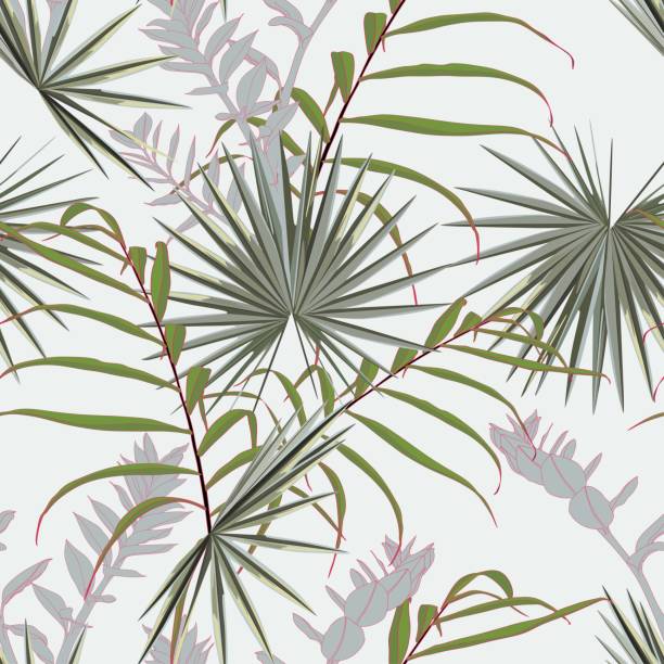 istock Tropical abstract bright green leaves seamless pattern. Exotic tropical garden for wallpaper, greeting card and fashion design. White background. 1300619591