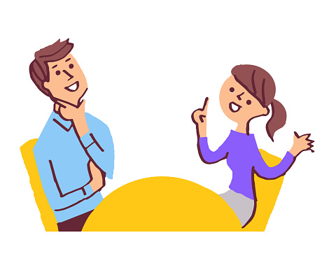 Ilustración de Pareja Hablando En La Mesa y más Vectores Libres de Derechos de Hablar - Hablar, Discusión, Oficio - iStock Ilustración de Pareja Hablando En La Mesa y más Vectores Libres de Derechos de Hablar - Hablar, Discusión, Oficio - iStock