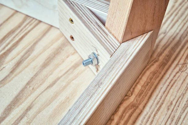 istock Table corner of plywood, veneer and solid ash in workshop 1300620506