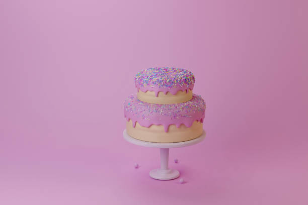 istock Pink cake minimal with sprinkles for Valentine and anniversary day 1300621475