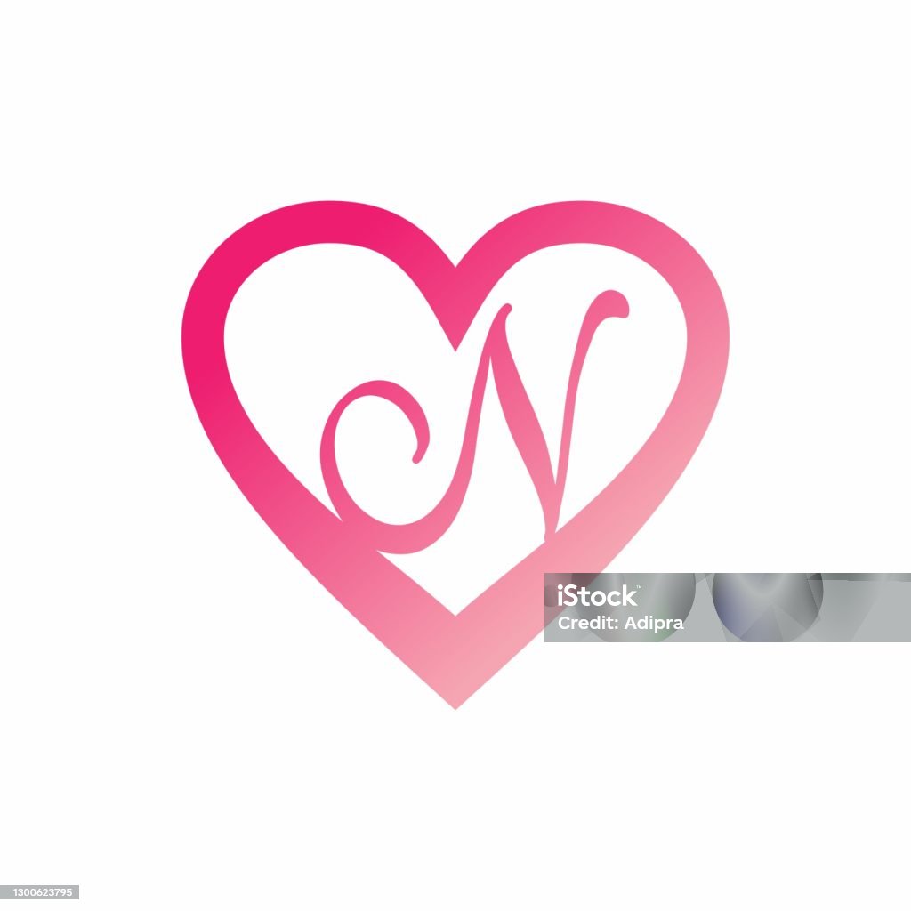 N Letter In Pink Love Sign Logo Design Stock Illustration ...