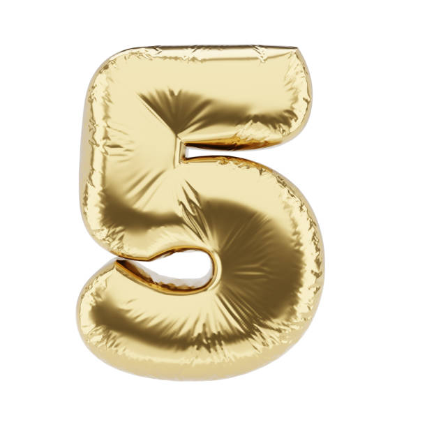 istock Number 5 golden inflatable balloon isolated on white. 3D rendering illustration. 1300634396