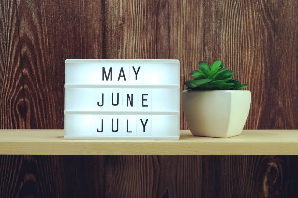 istock May, June, July word in light box on wooden background 1300635446
