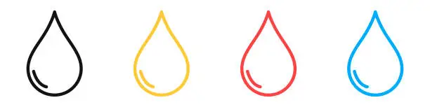 Vector illustration of A set of drops of different colors. Isolated icons on white background. Vector illustration