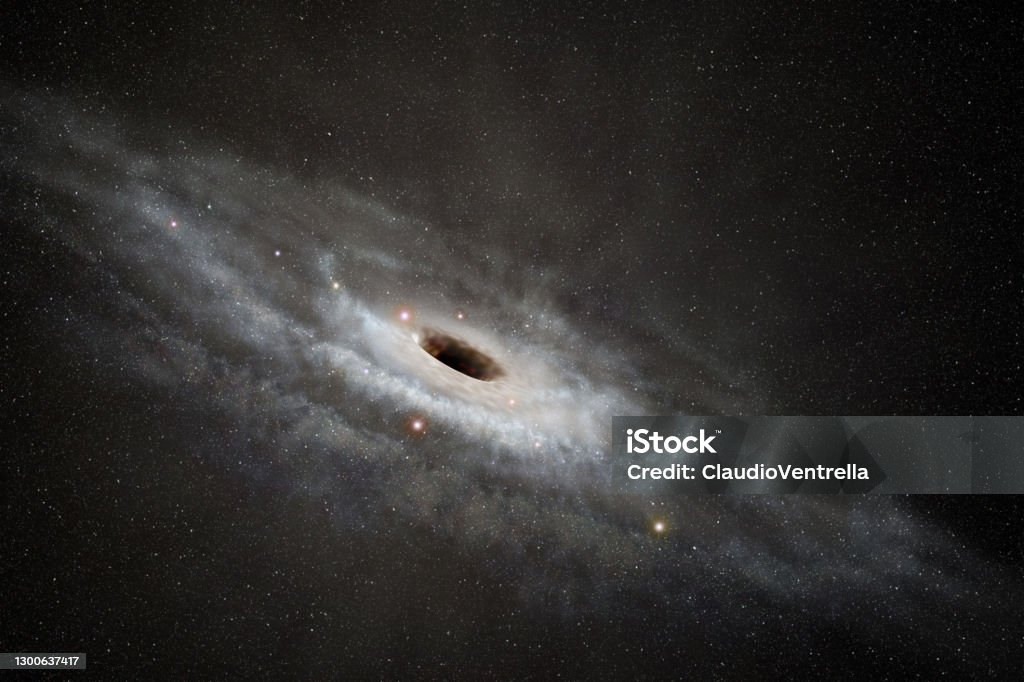 Black hole in outer space Supermassive balck hole at galaxy center, stars and nebula in deep space. Black Hole - Space Stock Photo