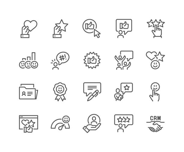 ilustraciones, imágenes clip art, dibujos animados e iconos de stock de iconos de satisfacción del cliente de línea - experto