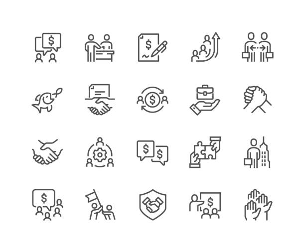 ilustraciones, imágenes clip art, dibujos animados e iconos de stock de iconos de la cooperación empresarial de línea - handshake