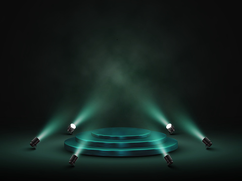 Podium with lighting. Stage, Podium, Scene for Award Ceremony with spotlights. Vector illustration.