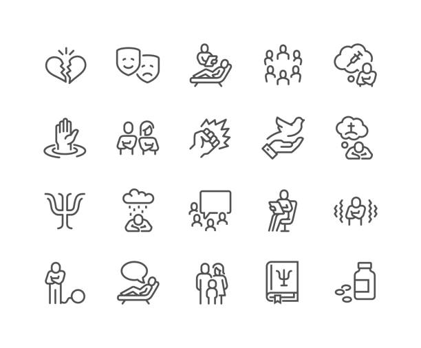 Line Psychology Icons Simple Set of Psychology Related Vector Line Icons. 
Contains such Icons as Family Relationship, Group Therapy, Addiction and more.
Editable Stroke. 48x48 Pixel Perfect. counseling stock illustrations