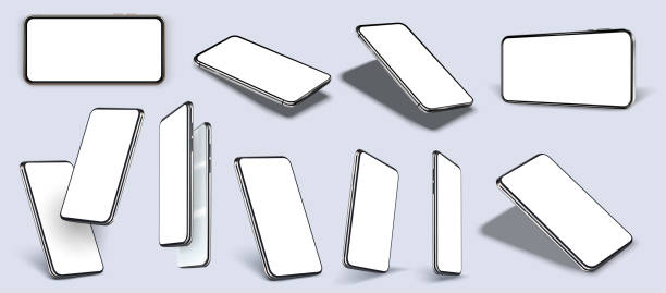 Realistic smartphone. Mobile phone mockup with blank screen in different isometric perspective. Vector smartphones set.Template for infographics or presentation 3D realistic phones. Realistic smartphone. Mobile phone mockup with blank screen in different isometric perspective. Vector smartphones set. Template for infographics or presentation angle stock illustrations