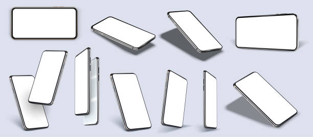 Realistic smartphone. Mobile phone mockup with blank screen in different isometric perspective. Vector smartphones set.Template for infographics or presentation 3D realistic phones. Realistic smartphone. Mobile phone mockup with blank screen in different isometric perspective. Vector smartphones set. Template for infographics or presentation smartphone angle stock illustrations