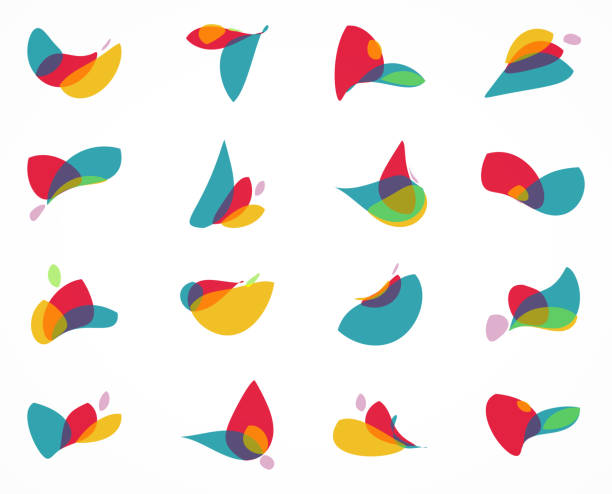 Abstract colors twisted floral pattern icon collection for design Abstract colors twisted floral pattern icon collection for design rainbow light effect transparent stock illustrations