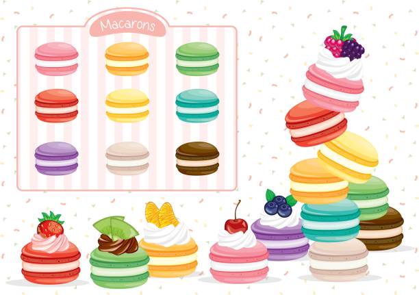 illustrations, cliparts, dessins animés et icônes de desserts délicieux de nourriture douce - macaroon