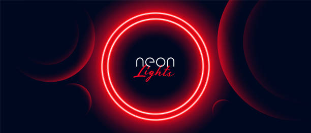 red neon circle light frame banner design red neon circle light frame banner design red circle stock illustrations