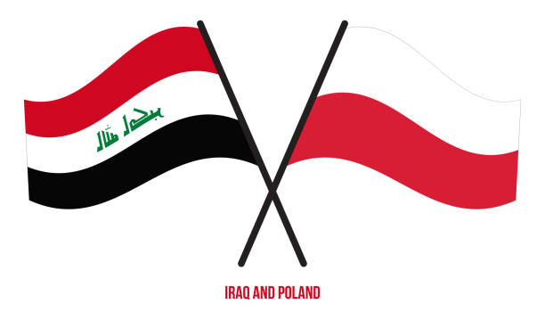 istock Iraq and Poland Flags Crossed And Waving Flat Style. Official Proportion. Correct Colors. 1300653120