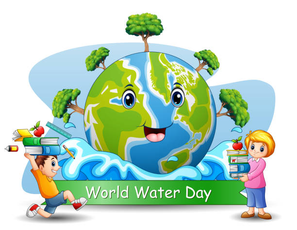 ilustrações, clipart, desenhos animados e ícones de projeto do dia mundial da água com professor e aluno - dia mundial da agua