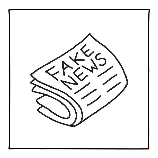 doodle fake-news-symbol oder logo, von hand gezeichnet mit dünner schwarzer linie. - newspaper doodle the media line art stock-grafiken, -clipart, -cartoons und -symbole