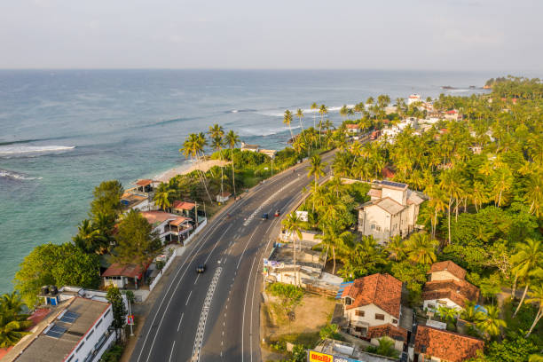 Drone view of costal road in Sri Lanka Southern province, Sri Lanka southern sri lanka stock pictures, royalty-free photos & images