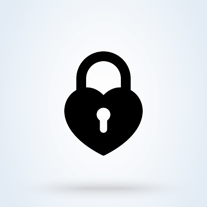 Heart lock sign icon or logo. heart shape lock concept. Locked heart shaped padlock app vector illustration.