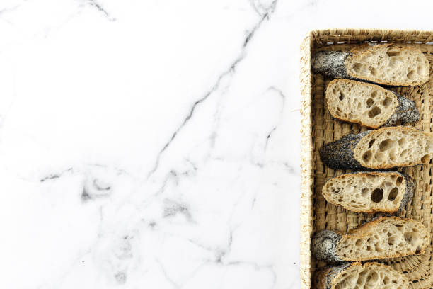 Slices of natural homemade bread from above