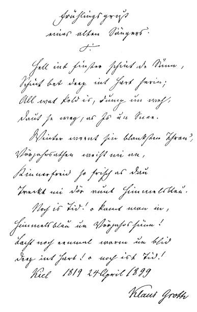 istock Handwriting of Klaus Johann Groth, German poet and writer, spring greetings 1300663826