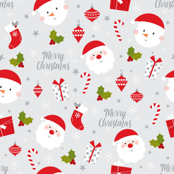 świąteczny świąteczny wzór bez szwu - wrapping paper christmas gift snowman stock illustrations