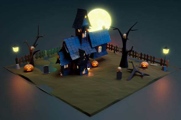 istock halloween black castle in night scene 1300667860