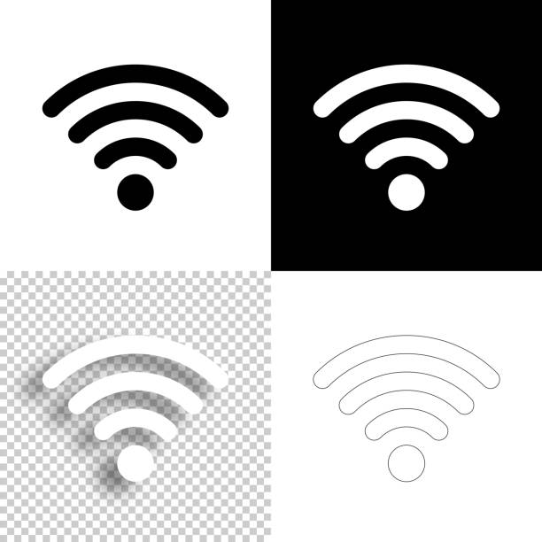 Wifi. Icon for design. Blank, white and black backgrounds - Line icon Icon of "Wifi" for your own design. Four icons with editable stroke included in the bundle: - One black icon on a white background. - One blank icon on a black background. - One white icon with shadow on a blank background (for easy change background or texture). - One line icon with only a thin black outline (in a line art style). The layers are named to facilitate your customization. Vector Illustration (EPS10, well layered and grouped). Easy to edit, manipulate, resize or colorize. And Jpeg file of different sizes. radio wave stock illustrations