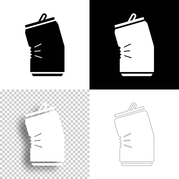 ilustrações, clipart, desenhos animados e ícones de lata esmagada. ícone para design. fundos em branco, branco e preto - ícone de linha - crushed can soda drink can