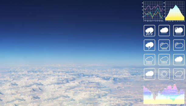 Dramatic atmosphere panorama view of beautiful cloudscape from aircraft with dark blue sky background for meteorology weather forecast presentation background.