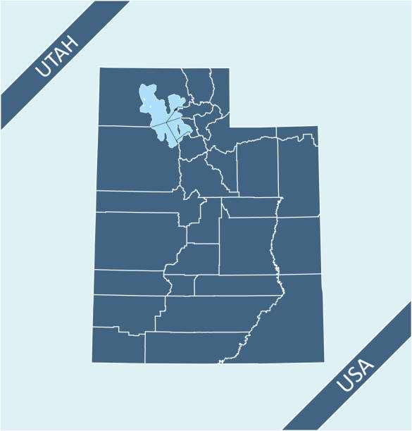 Utah county map Highly detailed downloadable and printable counties map of Utah state of United States of America for web banner, mobile, smartphone, iPhone, iPad applications and educational use. The map is accurately prepared by a map expert. carbon county utah stock illustrations