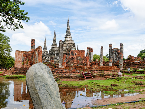 Ancient brick Buddhist stupas and pagodas. Ayutthaya, Thailand