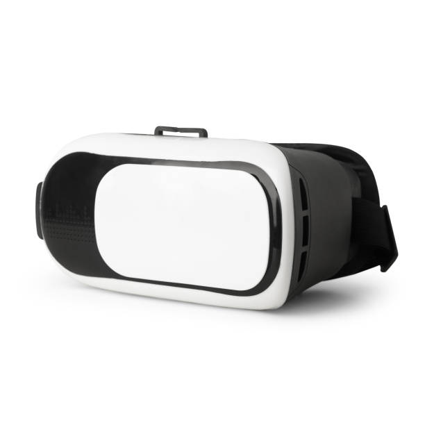 istock Realistic white virtual reality headset isolated on white background with clipping path 1300678398