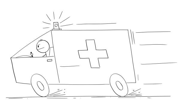 Ambulance Responding To Emergency Vector Cartoon Stick Figure Illustration  Stock Illustration - Download Image Now - iStock