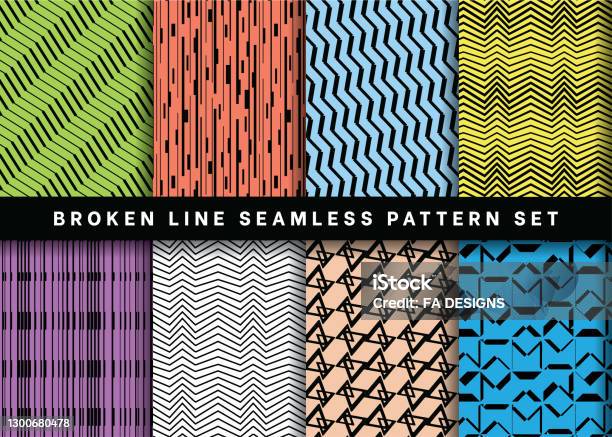 Breaking Line Pattern Seamless Broken Line Pattern Collection Set Of Geometric Broken Line ...