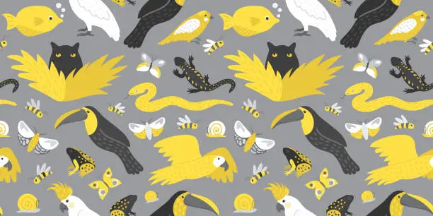 Vector illustration of Fauna pattern gray yellow